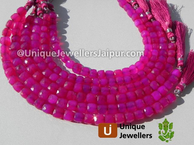 Raspberry Chalsydony Faceted Cube Beads